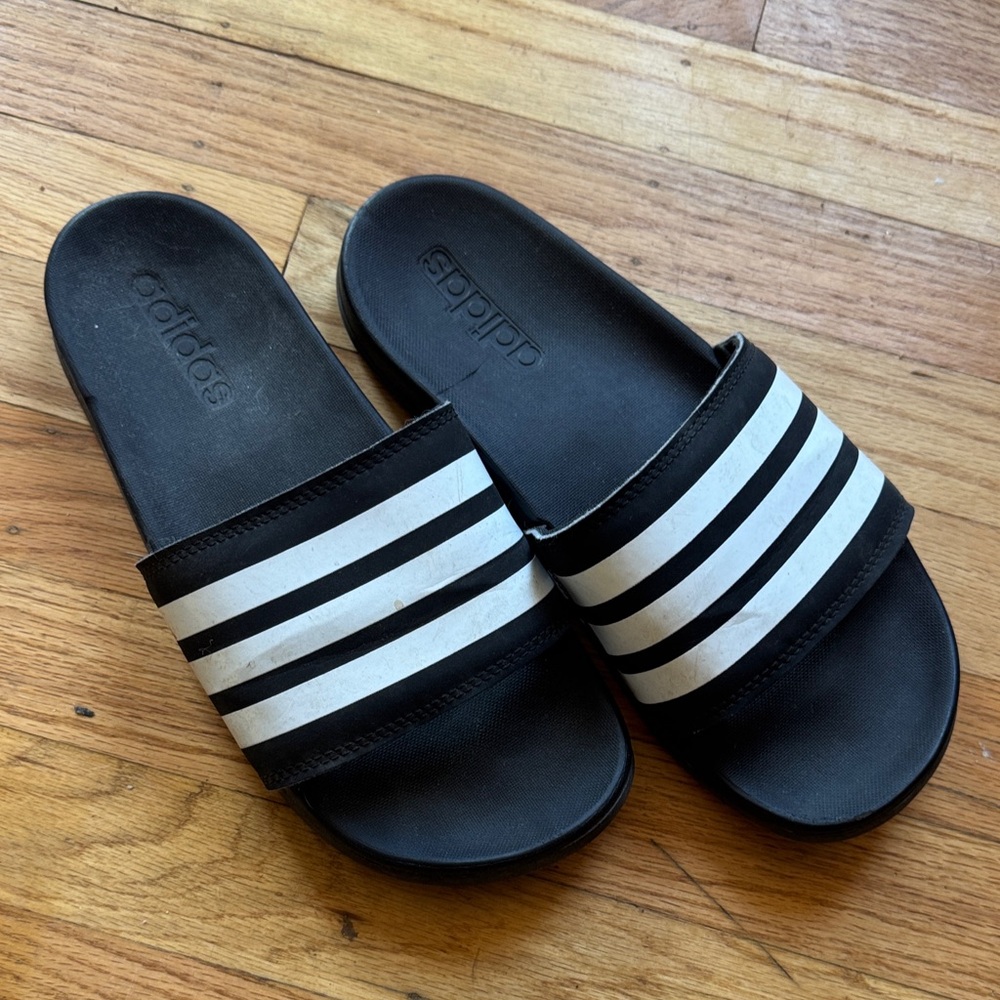 ⚡️SALE⚡️ Adidas Black and White Striped Slides